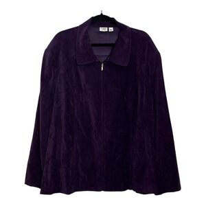 Cato Woman 28W Purple Faux Suede Zip Front Collared Jacket Plus Size Long Sleeve